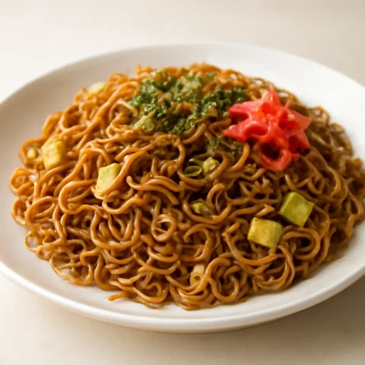 中華スタイル即席カップめん 油揚げ 焼きそば 調理後全体(添付調味料等含む)のイメージ画像